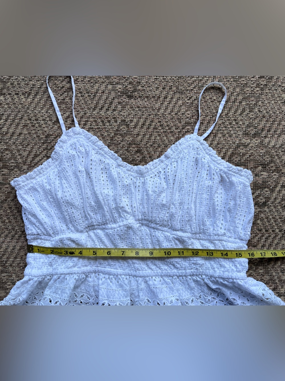 Boden White Eyelet Cotton Peplum Cami Top Womens 12 Embroidered Lined Boho - Picture 6 of 10